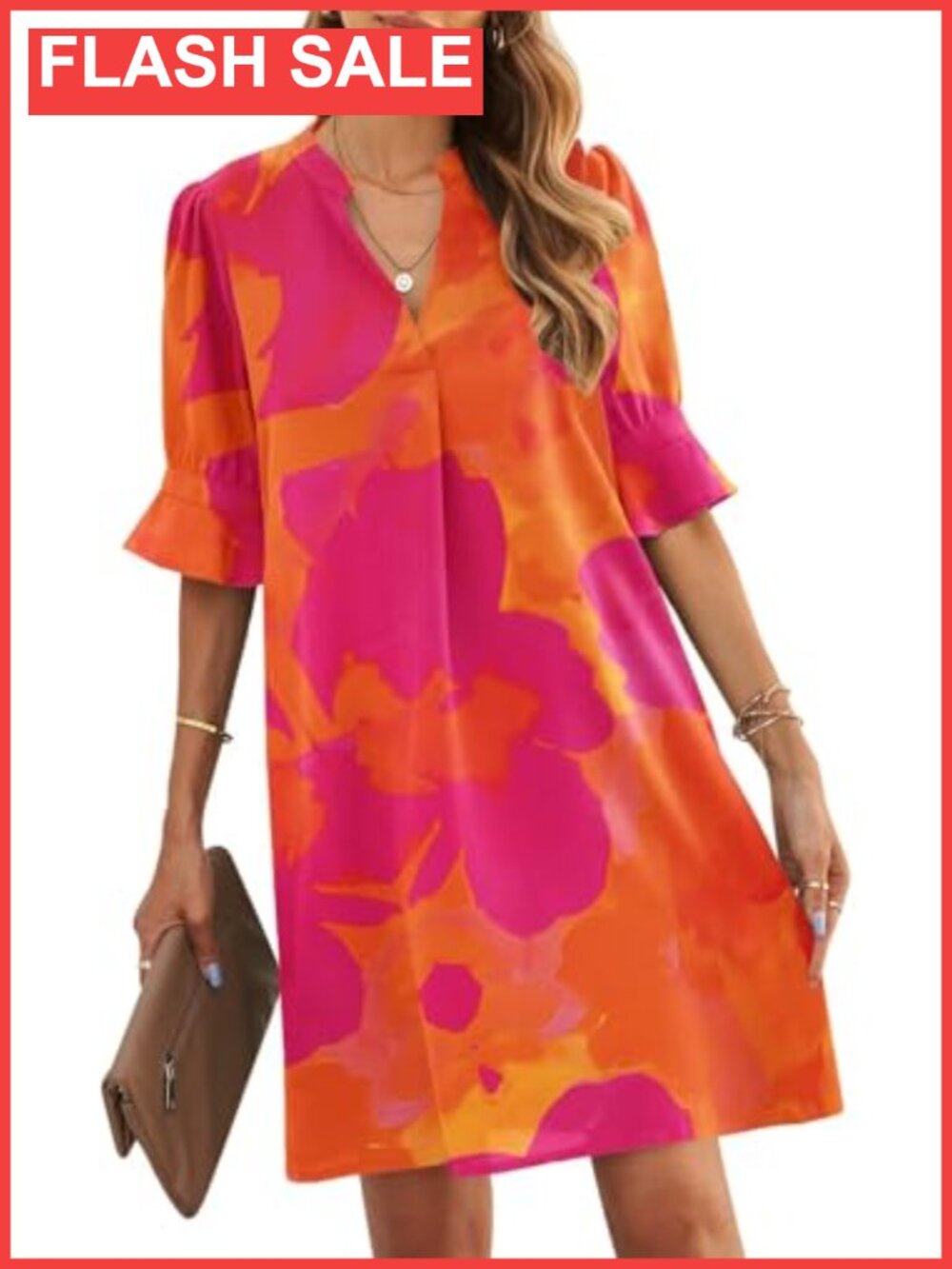 V-Neck Ruffle Sleeve Shift Dress Summer Casual
